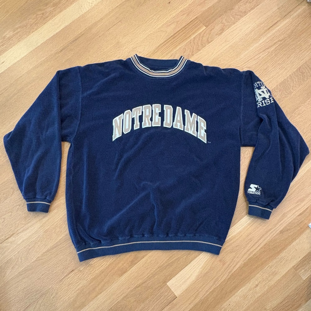 Vintage Starter Notre Dame Fighting Irish Blue  Sweatshirt Tackle Twill Letters